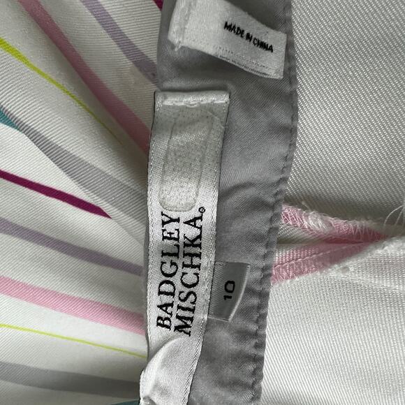 Badgley Mischka US 10 White Pastel Striped Crop Pants High Waist - Picture 10 of 10